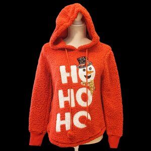 Chance or Fate Red Sherpa Hoodie Sequin Ho Ho Ho Snowman Women’s XS